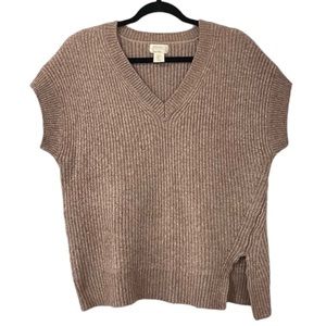 Artelier | Nicole Miller Knit V-neck Sweater Vest Deep Tan Taupe Womens Large
